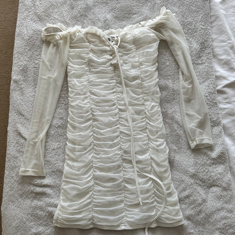 Fashion nova white ruched dress